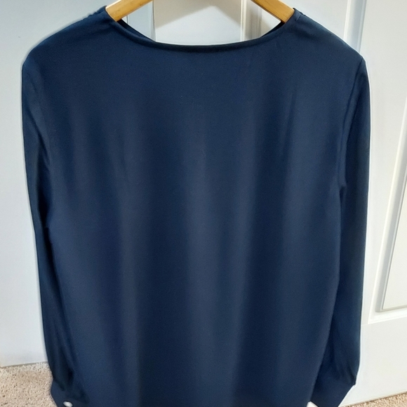 Ann Taylor Factory Size Large Navy Blue Long-sleeve Blouse - Picture 2 of 3